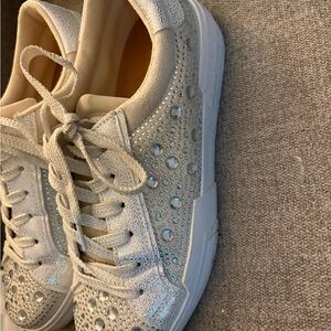 Rampage Cream Lace-Up Sneakers with Rhinestone Accents